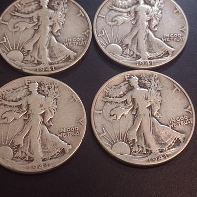 Set of Four 1941 U.S. Mint Walking Liberty Silver Half Dollars Circulated (9)