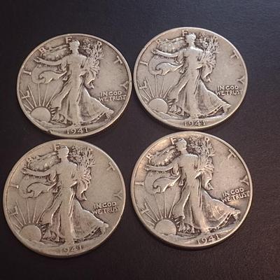 Set of Four 1941 U.S. Mint Walking Liberty Silver Half Dollars Circulated (9)