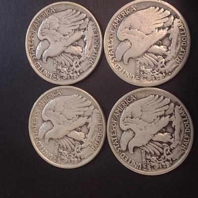 Set of Four 1943 U.S. Mint Walking Liberty Silver Half Dollars Circulated (11)