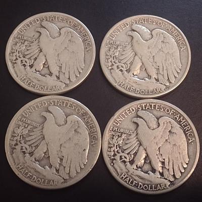 Set of Four 1944 U.S. Mint Walking Liberty Silver Half Dollars Circulated (12)