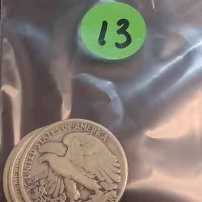 Set of Four 1944 U.S. Mint Walking Liberty Silver Half Dollars Circulated (13)