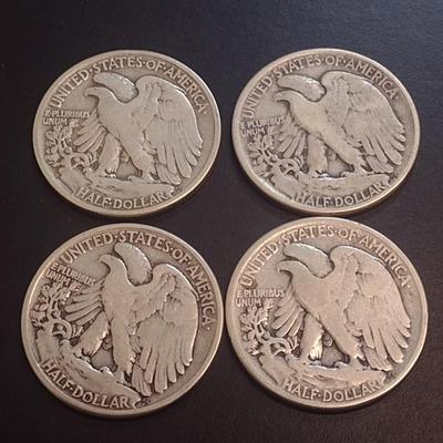 Set of Four 1944 U.S. Mint Walking Liberty Silver Half Dollars Circulated (13)