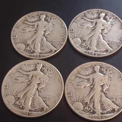 Set of Six 1945 U.S. Mint Walking Liberty Silver Half Dollars Circulated (14)