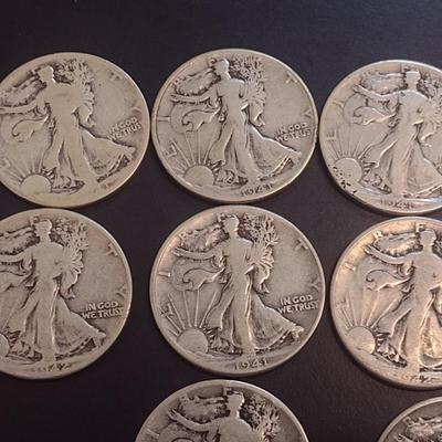 Set of 10 U.S. Mint Walking Liberty Silver Half Dollars Various Dates Circulated (15)