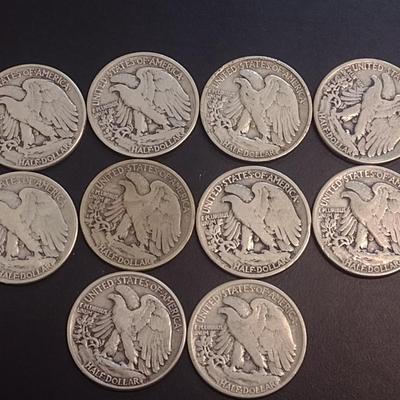 Set of 10 U.S. Mint Walking Liberty Silver Half Dollars Various Dates Circulated (16)