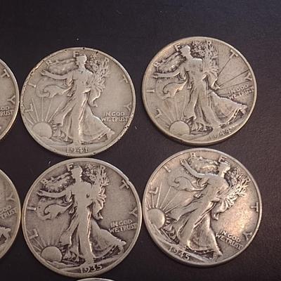 Set of 10 U.S. Mint Walking Liberty Silver Half Dollars Various Dates Circulated (16)