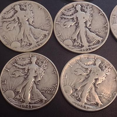 Set of 10 U.S. Mint Walking Liberty Silver Half Dollars Various Dates Circulated (16)