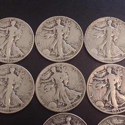 Set of 10 U.S. Mint Walking Liberty Silver Half Dollars Various Dates Circulated (16)
