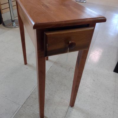 Sale Photo Thumbnail #1819: Wooden Side Table with Drawer- Approx 24 3/4" x 11 1/4" x 26" Tall