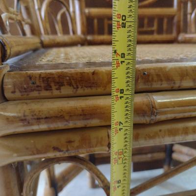 Sale Photo Thumbnail #1842: Bamboo Frame Arm Chair with Cane Seat (Choice #3).  Item has some missing decorative trim- please see all pictures for condition.