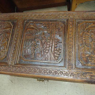 Carved Wooden Storage Chest with Asian Design- Approx 30" x 15" x 16 3/4" Tall