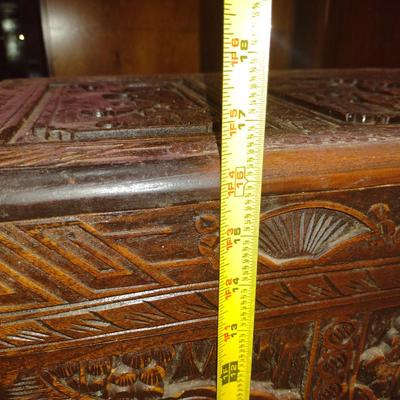 Carved Wooden Storage Chest with Asian Design- Approx 30" x 15" x 16 3/4" Tall