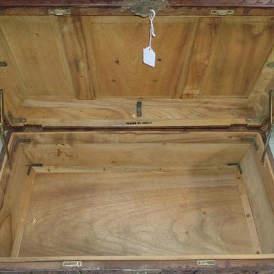 Carved Wooden Storage Chest with Asian Design- Approx 30" x 15" x 16 3/4" Tall