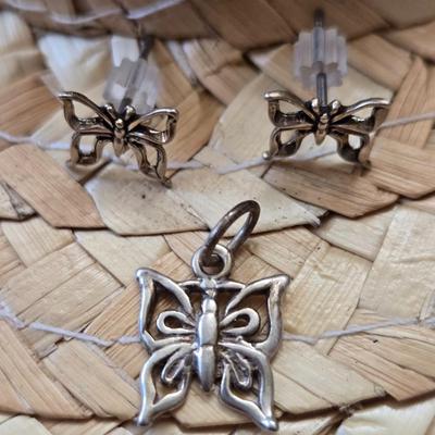 Sterling Silver Butterfly Earrings and Pendant