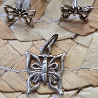 Sterling Silver Butterfly Earrings and Pendant