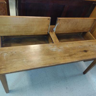 Antique Solid Cypress School Desk with Storage Compartments- Approx 46" x 22" x 21 1/2" Tall