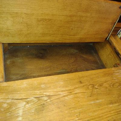 Sale Photo Thumbnail #1876: Antique Solid Cypress School Desk with Storage Compartments- Approx 46" x 22" x 21 1/2" Tall