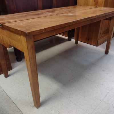 Antique Solid Cypress School Desk with Storage Compartments- Approx 46" x 22" x 21 1/2" Tall