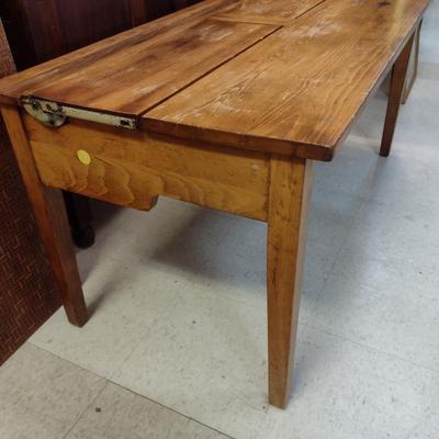 Sale Photo Thumbnail #1873: Antique Solid Cypress School Desk with Storage Compartments- Approx 46" x 22" x 21 1/2" Tall