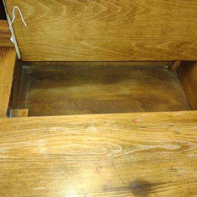 Antique Solid Cypress School Desk with Storage Compartments- Approx 46" x 22" x 21 1/2" Tall