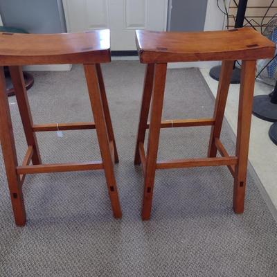 Pair of Wooden Saddleback Design Bar Stools- Approx 29" Tall