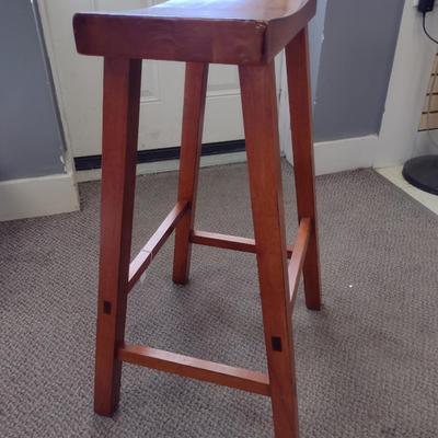 Pair of Wooden Saddleback Design Bar Stools- Approx 29" Tall