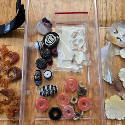 Amber, Mother Of Pearl, Glass Beads & Jewelry Findings