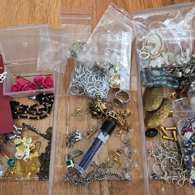 Large Lot of Jewelry Findings, Beads, & Broken Jewelry