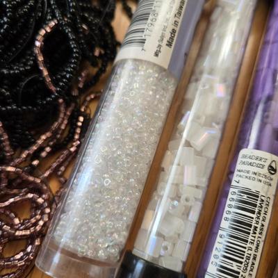 Beads Lot - Strings of Beads and Containers of Loose Beads