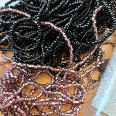 Beads Lot - Strings of Beads and Containers of Loose Beads