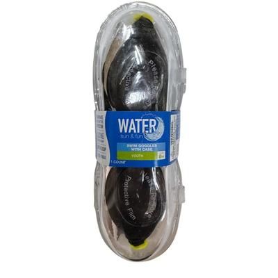 Youth 8+ Black Water Fun & Sun Watersport Swim Goggles w/Case & UV Protection Latex Free