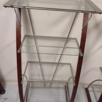 Contemporary Shelving Unit- Glass Shelves with Wood and Metal Supports (Choice #1)