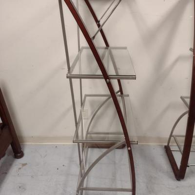 Contemporary Shelving Unit- Glass Shelves with Wood and Metal Supports (Choice #1)