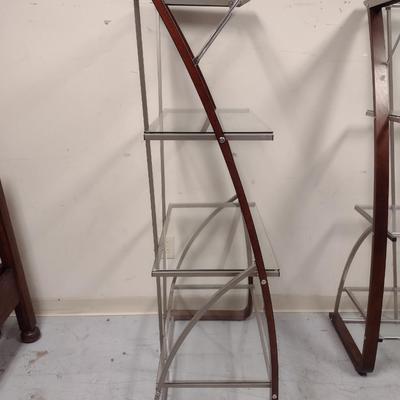 Contemporary Shelving Unit- Glass Shelves with Wood and Metal Supports (Choice #2)