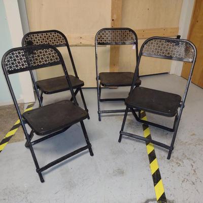 Antique Children's Metal Folding Garden Chairs- Set of Four