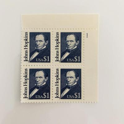 1989 $1 Great Americans: Johns Hopkins Stamp Plate Block