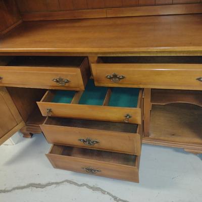 Vintage Wooden Sideboard with China Hutch Top