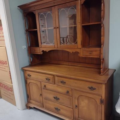 Vintage Wooden Sideboard with China Hutch Top