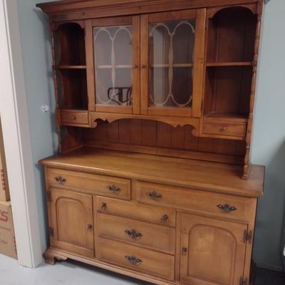 Vintage Wooden Sideboard with China Hutch Top