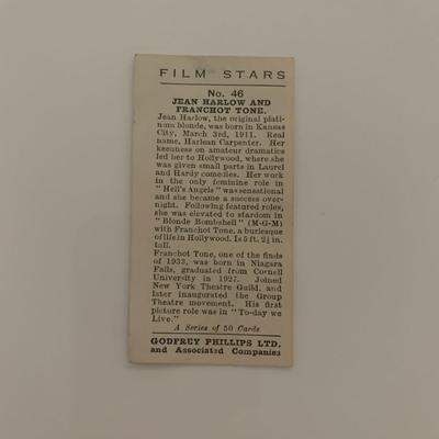Jean Harlow and Franchot Tone unsigned cigarette card