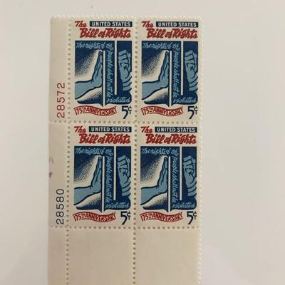 1966 5c Bill of Rights Stamp Plate Block