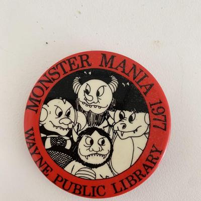 Monster Mania Wayne Public Library vintage pin