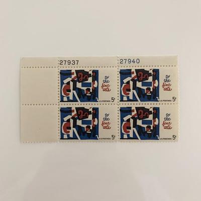 1964 5c Fine Arts Plate Block of 4 Stamps