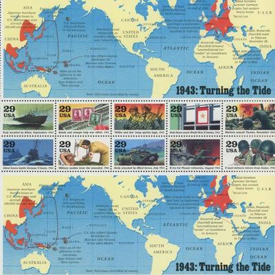 USPS 1993 WW II 1943 Turning The Tide - 20 Stamp Sheet