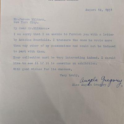 Sculptor Angela Gregory Signed Letter
