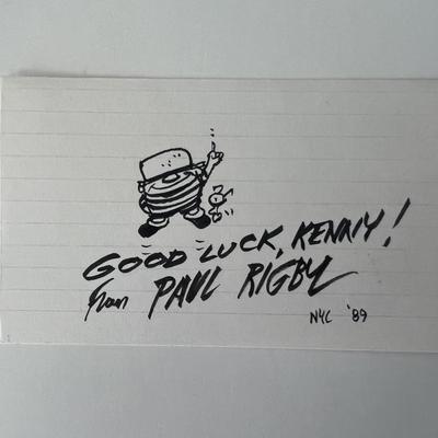Cartoonist Paul Rigby signed hand drawn sketch 
