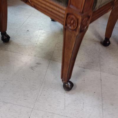 Wooden Game Table with Four Upholstered Rolling Chairs