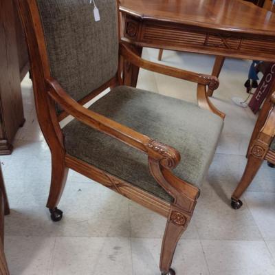 Wooden Game Table with Four Upholstered Rolling Chairs