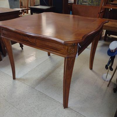 Wooden Game Table with Four Upholstered Rolling Chairs