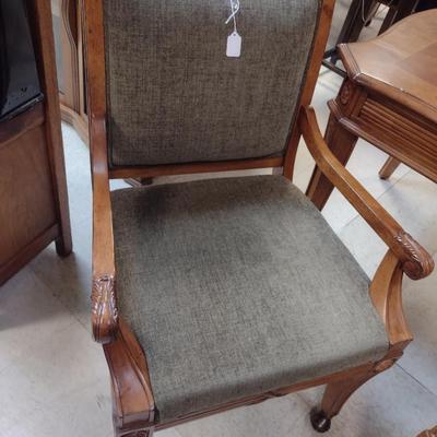 Wooden Game Table with Four Upholstered Rolling Chairs